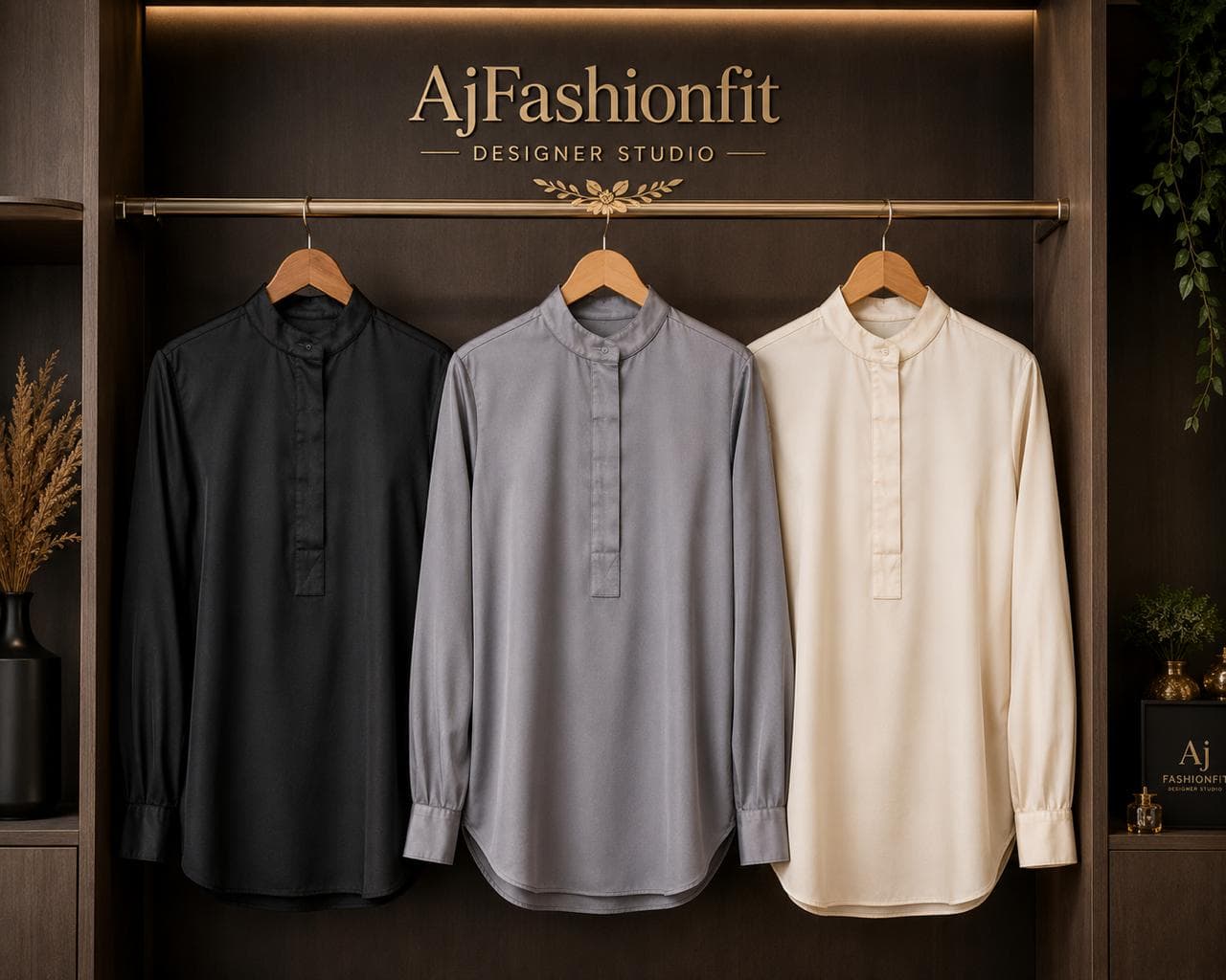 Signature shirts on the rail inside the AjFashionfit studio